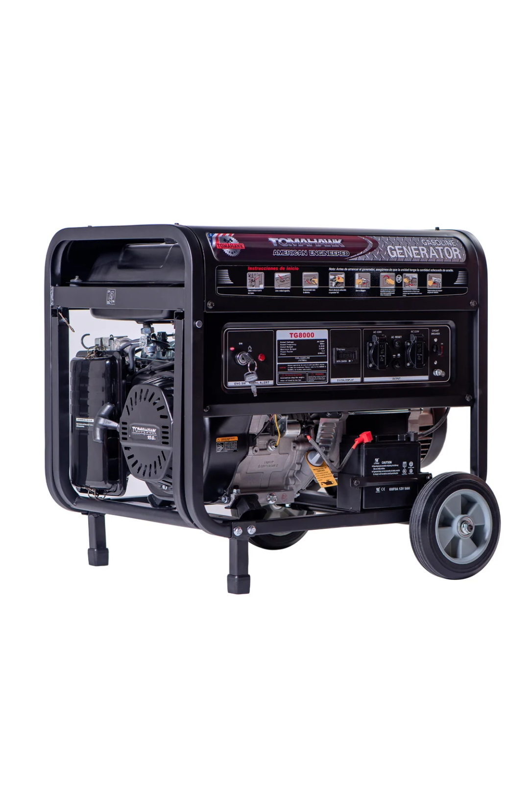 Generador eléctrico a nafta Tomahawk TG8000 de 8000W, marco abierto con ruedas y arranque eléctrico