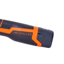 Vista trasera de la Minisierra eléctrica vBSE4 van Beek naranja, mostrando el mango ergonómico y el agarre antideslizante.