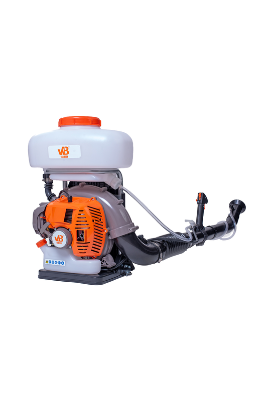 Fumigadora motopulverizadora de mochila van Beek a nafta 63cc, tanque blanco y motor naranja