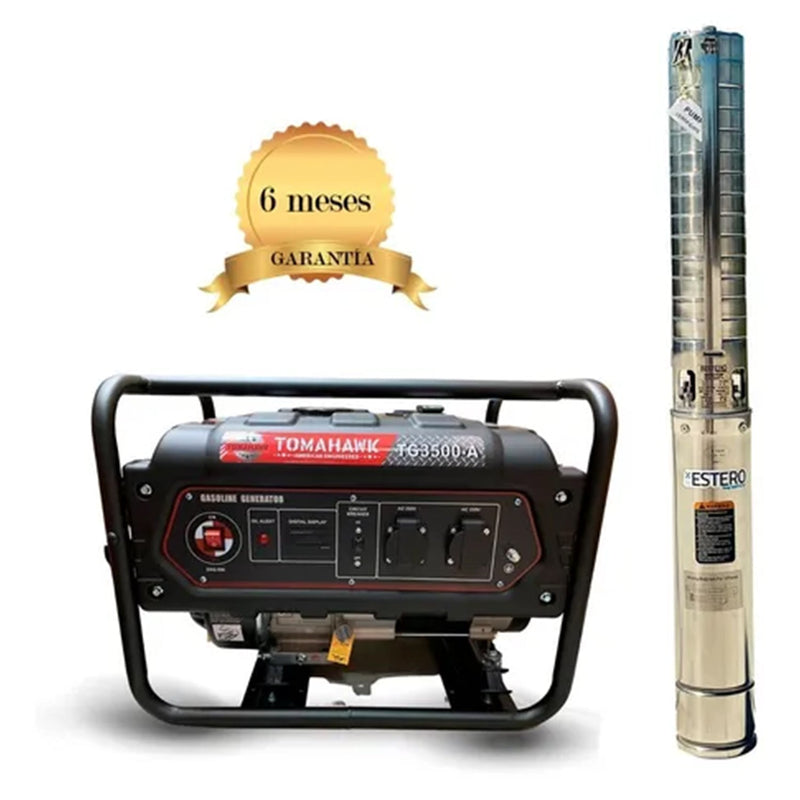 Generador 3.5Kva Tomahawk Power TG3500A - Bomba Pozo Profundo delEstero de 4 Pulgadas, 1,0 HP y 220 volts, cable de 25 metros