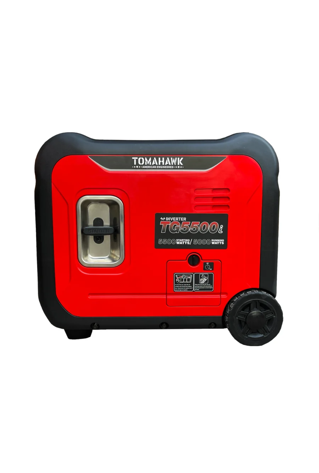 Generador inverter Tomahawk TG5500i rojo, 5500W de pico, con rueda y arranque manual