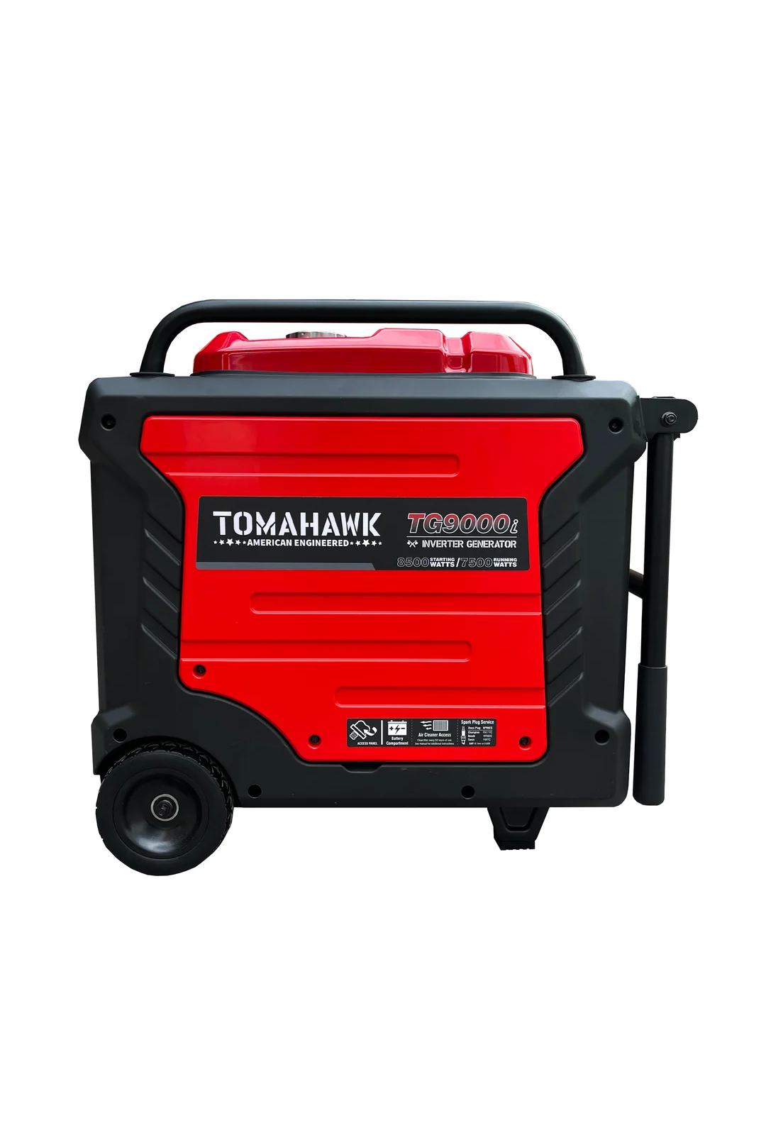 Generador inverter Tomahawk TG9000i rojo, 8500W de pico, portátil con ruedas y manija telescópica